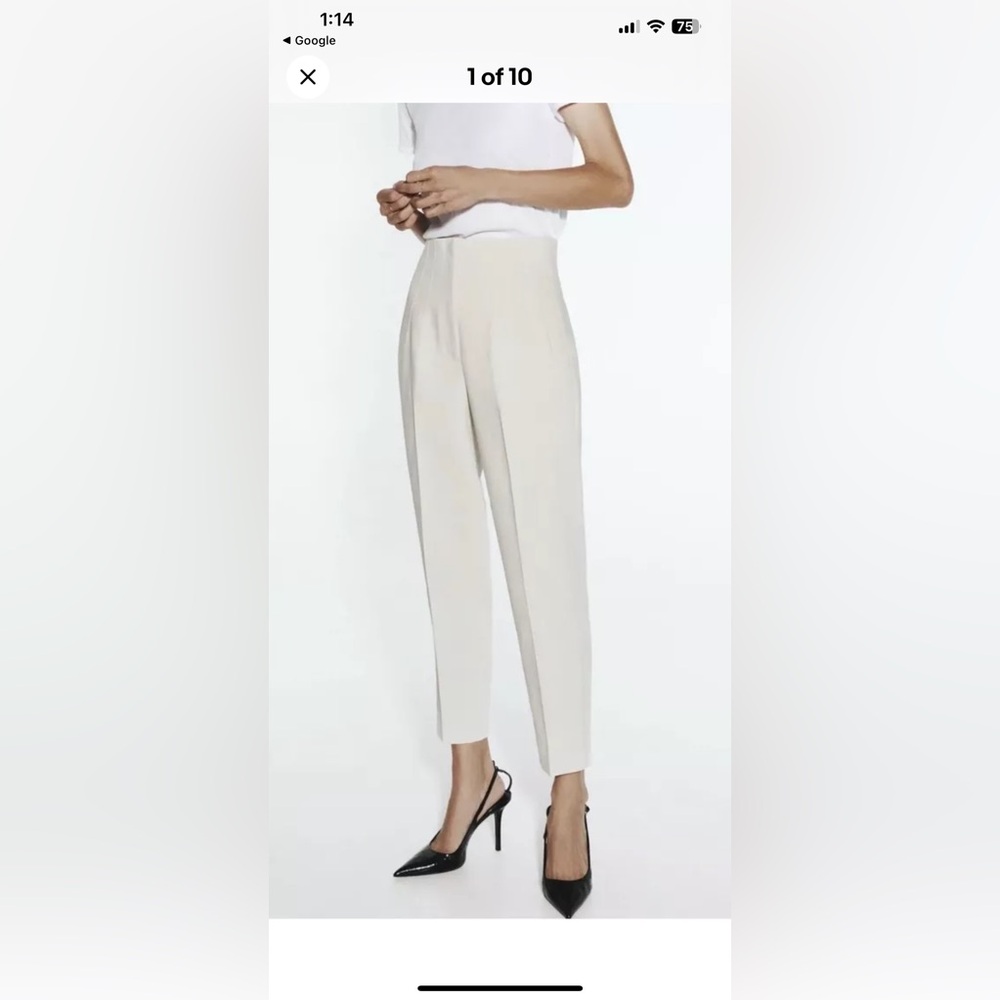 Zara Tan High-Waisted Trousers with Tapered Leg